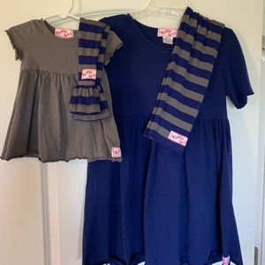 Ruffle Girl Mom/Daughter Navy and Gray Tunic set